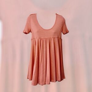 Altar'd State Sz Small Mini Dress Tunic Top Babydoll Coral Ribbed Sleeves Panels